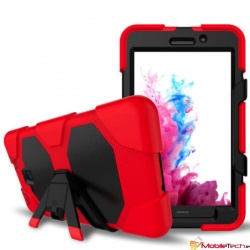 Samsung Galaxy Tab A 7 Inch T280 / T285 Three Layer Heavy Duty Shockproof Protective with Kickstand Bumper Case Red