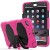 Samsung Galaxy Tab E 9.6 Inch T560 - Three Layer Heavy Duty Shockproof Protective with Kickstand Bumper Case Hotpink