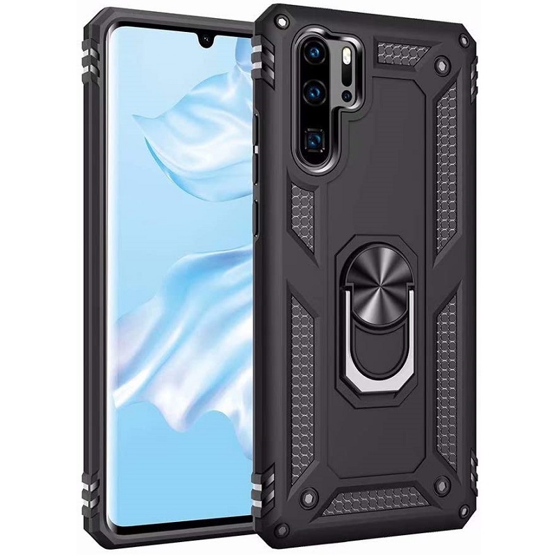 NH Custodia Huawei P Smart PRO 2019, Cover 360° Girevole Ring Armor Bumper TPU Case Magnetica Supporto Smartphone Silicone Custodie con Pellicola Protettiva per Huawei P Smart PRO 2019,Nero