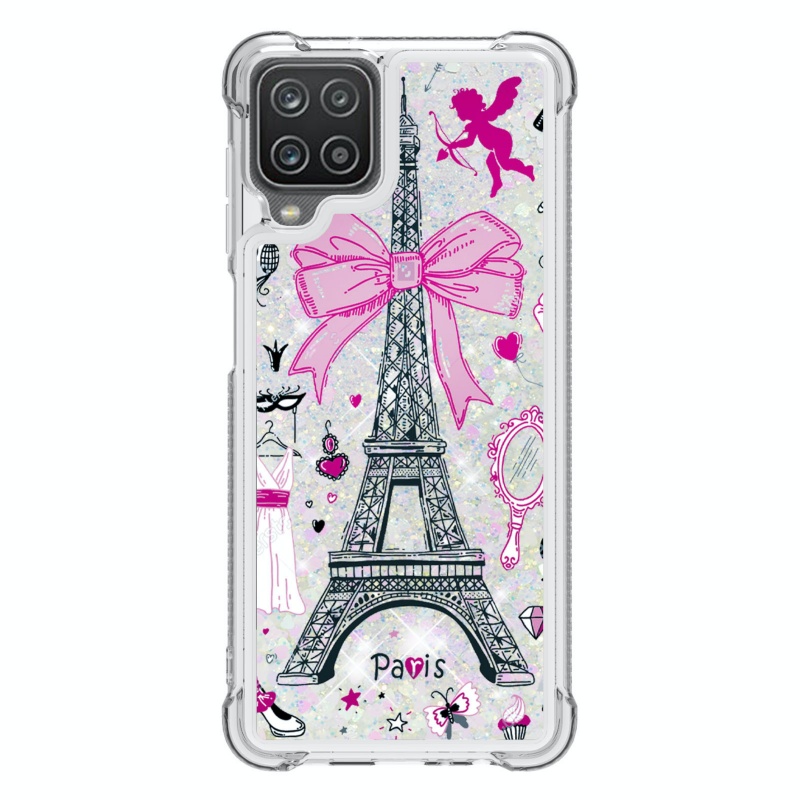Samsung Galaxy A12 Glitter Liquid Case - Eiffel Tower