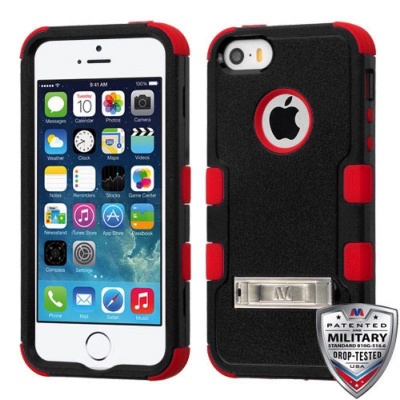 iPhone SE/5S/5 MyBat Natural Black/Red TUFF Hybrid Phone Protector Cover (with Stand)