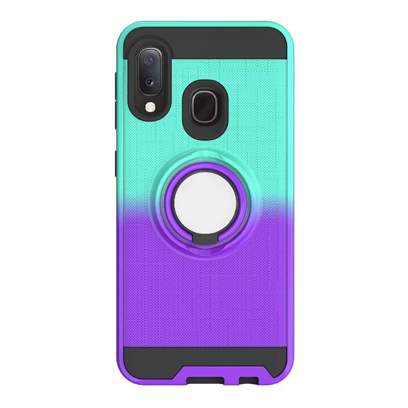 Samsung Galaxy A70 Multi Color Ring Armor Cover - Mint/Purple