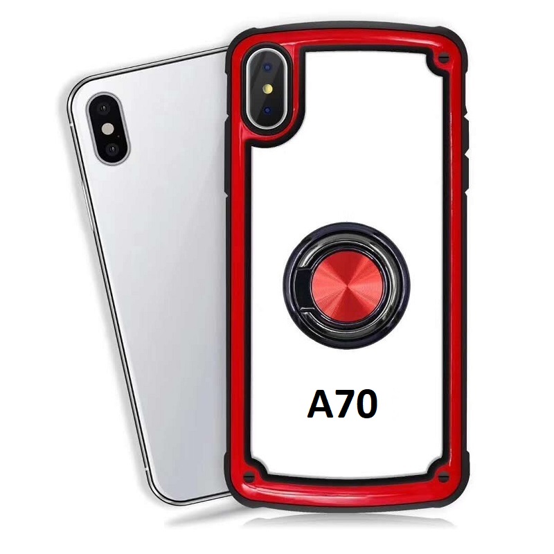 Samsung Galaxy A70 Clear Back Shockproof Cover With Ring Holder Red