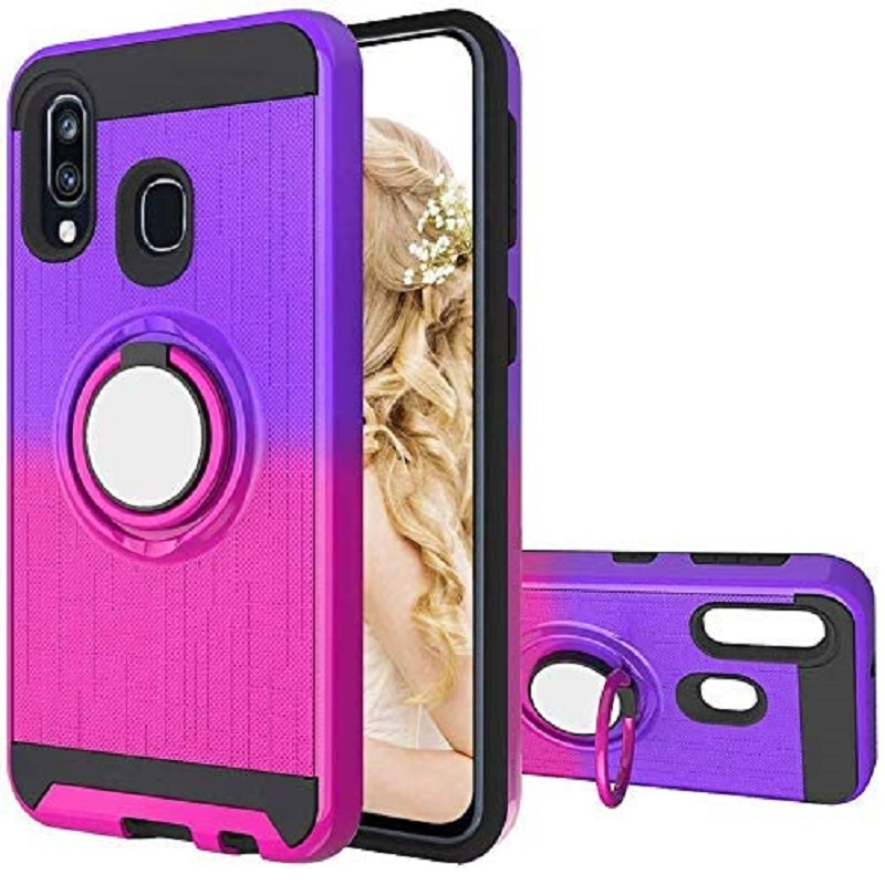 Huawei P Smart 2019 Multi Color Ring Armor Cover - Purple/Hotpink