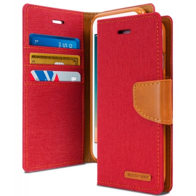 iPhone SE(2nd Gen) and iPhone 7/8 Case Goospery Canvas Diary- Red