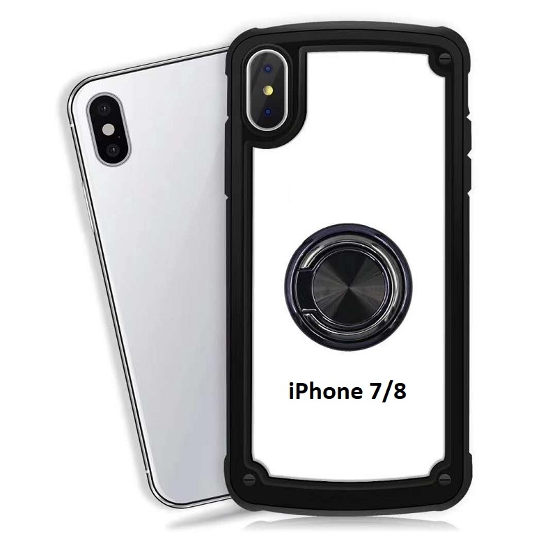 iPhone SE(2nd Gen) and iPhone 7/8 Clear Back Shockproof Cover With Ring Holder Black