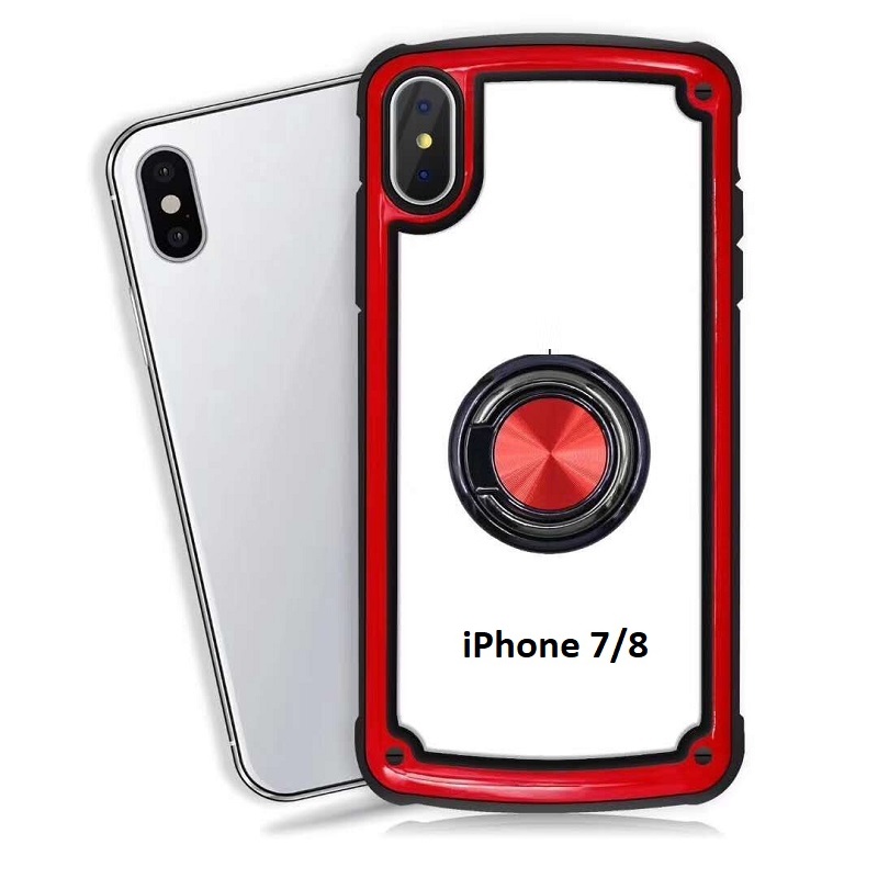 iPhone SE(2nd Gen) and iPhone 7/8 Clear Back Shockproof Cover With Ring Holder Red