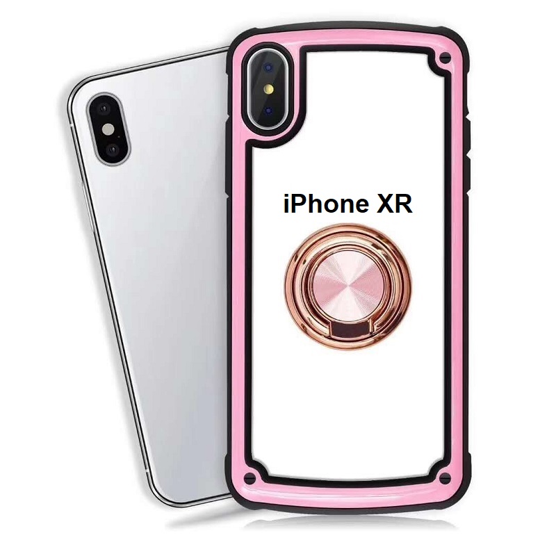 Apple iPhone XR Clear Back Shockproof Cover With Ring Holder Rosegold