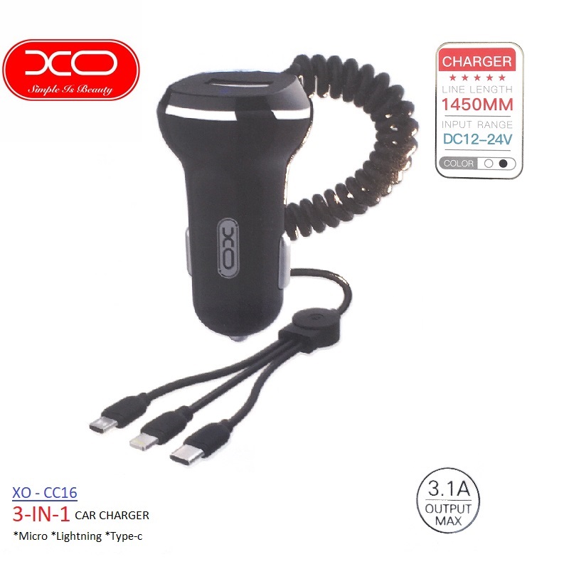 mobiletech-xo-cc16-3-in-1-car-charger-set
