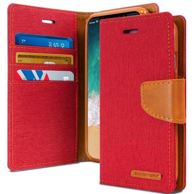 iPhone X Case Goospery Canvas Diary Case  Red