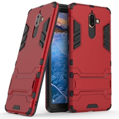 Nokia 7 Plus Dual Layer Armor Hard Slim Hybrid Kickstand Cover Red