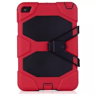 iPad Mini 4  Three Layer Heavy Duty Shockproof Protective with Kickstand Bumper Case Red
