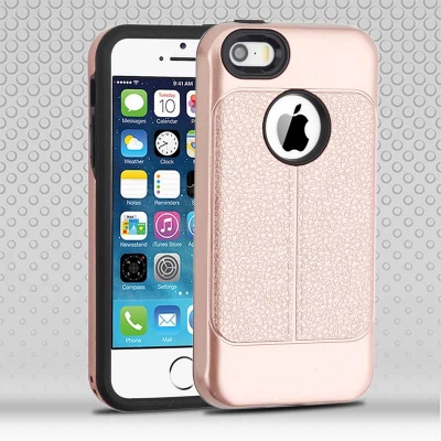 iPhone SE/5S/5 Rose Gold Leather Texture/Black Hybrid Protector Cover