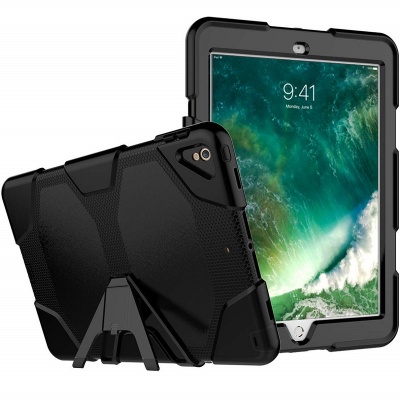 iPad Air/ iPad Air2 / iPad Pro 9.7 Three Layer Heavy Duty Shockproof Protective with Kickstand Bumper Cover Black