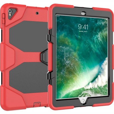 iPad Pro 10.5 Inch Case  Three Layer Heavy Duty Shockproof Protective with Kickstand Bumper Cover Red