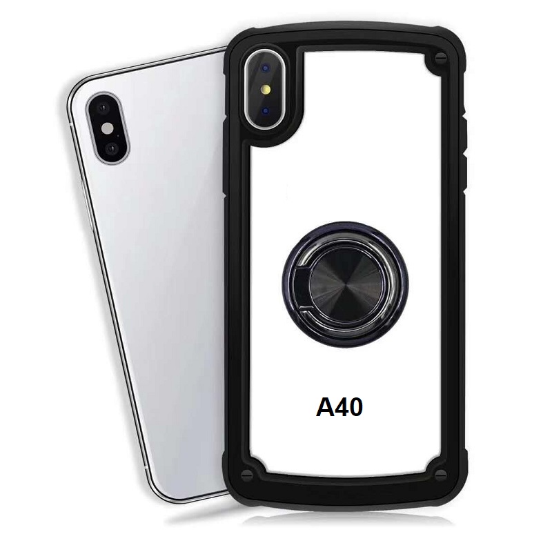 Samsung Galaxy A40 Clear Back Shockproof Cover With Ring Holder Black