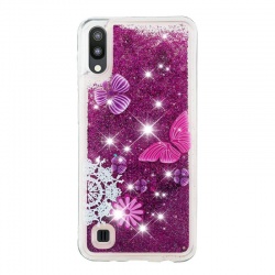 Samsung Galaxy A10 Liquid Glitter Case -Purple Butterfly