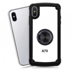 Samsung Galaxy A70 Clear Back Shockproof Cover With Ring Holder Black