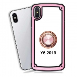 Huawei Y6 2019 Clear Back Shockproof Cover With Ring Holder Rosegold