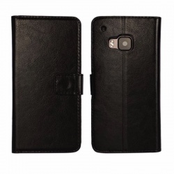 HTC One M9 PU Leather Wallet Case Black