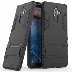 Nokia 7 Plus Dual Layer Armor Hard Slim Hybrid Kickstand Cover Black