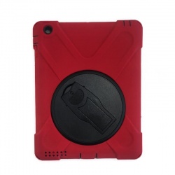 iPad 2/3/4  Three Layer Heavy Duty Shockproof Protective with Kickstand Bumper Case Red