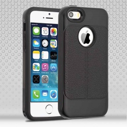 iPhone SE/5S/5 Black Leather Texture/Black Hybrid Protector Cover