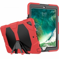 iPad Air/ iPad Air2 / iPad Pro 9.7 Three Layer Heavy Duty Shockproof Protective with Kickstand Bumper Cover Red