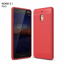 Nokia 2.1 Hybrid Carbon Fiber Rubber Case Red