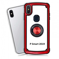Huawei P Smart 2019 Clear Back Shockproof Cover With Ring Holder Red