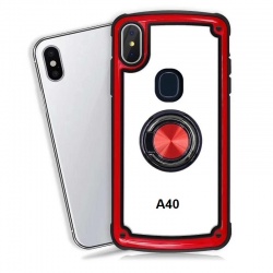 Samsung Galaxy A40 Clear Back Shockproof Cover With Ring Holder Red